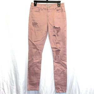 Refuge Rose Gold Denim Dusty Rose Pink Distressed Skinny Boyfriend Jeans